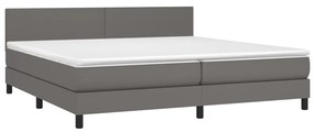 Cama box spring c/ colchão/LED 200x200cm couro artificial cinza