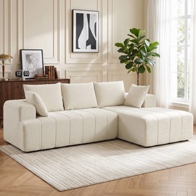 Sofá-Cama de Canto com Chaise Longue, 256 x 158 x 85 cm, Assento com Molas Ensacadas, Bege