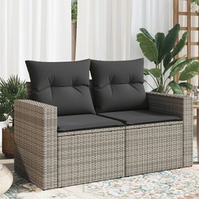 vidaXL Sofá de jardim de 2 lugares com almofadões vime PE cinzento