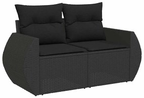 8 pcs conjunto sofás de jardim com almofadões vime PE preto