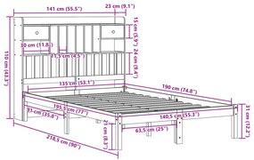 Cama com estante sem colchão 135x190 cm pinho maciço