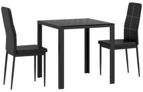 HOMCOM Conjunto Mesa de Jantar e Cadeiras para 2 Pessoas Tampo Retangular de Vidro para Cozinha Sala de Estar Casa Preto | Aosom Portugal