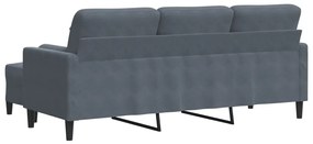 Sofá de 3 lugares com apoio de pés 180 cm veludo cinza-escuro