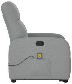 Poltrona reclinável massagens tecido cinzento-claro
