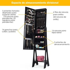 Armário para jóias com espelho de corpo inteiro com 12 luzes LED Design vertical Organizador de jóias com ângulo ajustável 36 x 33,5 x 154 cm Preto