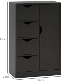 Móvel de arrumação 54 x 29 x 83 cm tipo aparador com 1 armário e 4 gavetas, em madeira, para sala de estar, cozinha, hall de entrada, sala de jantar,