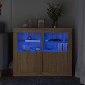vidaXL Mesas de apoio c/ LEDs 2 pcs derivados madeira carvalho sonoma