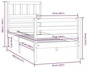 Estrutura cama pequena solteiro 75x190 cm madeira maciça branco