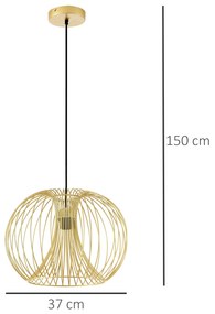 HOMCOM Candeeiro Suspenso Moderno com Suporte para Lâmpada E27 Máx. 40W e Corda Ajustável Candeeiro de Teto de Metal para Sala de Jantar