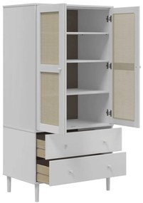 Roupeiro SENJA aspeto vime 90x55x175 cm pinho maciço branco