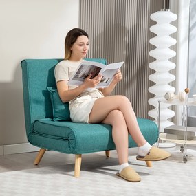 Poltrona convertível de 1 lugar, sofá-cama 3 em 1 com encosto ajustável em 5 posições, almofada incluída, verde