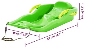Trenó com travões 87x40x18 cm polipropileno verde