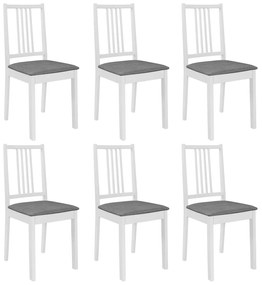 vidaXL Cadeiras de jantar com almofadões 6 pcs madeira maciça branco
