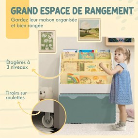 Estante Infantil para Livros e Brinquedos, 62,5 x 30 x 70 cm, 3 Prateleiras e Gaveta, Cinzento