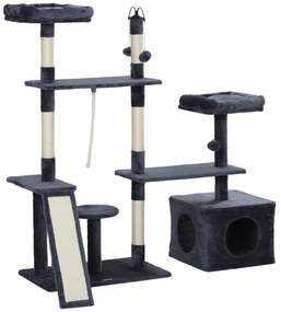PawHut Arranhador para Gatos 134 cm com Caverna Plataformas Bolas de Jogar e Postes de Sisal 124,5x40x134 cm Cinza Escuro | Aosom Portugal