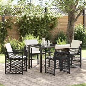 Conjunto de Jantar de Jardim vidaXL de 5 Peças com Almofadas em Preto Polirattan
