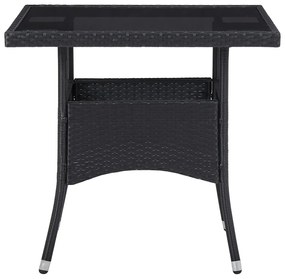 3 pcs conjunto de jantar para jardim vime PE e vidro preto
