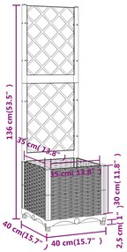 Vaso/floreira jardim c/ treliça 40x40x136 cm PP cinzento-claro