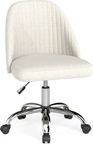 Cadeira de escritório moderna sem braços giratória, com encosto curvo e assento estofado com altura ajustável, bege