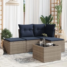 vidaXL 5 pcs conjunto sofás p/ jardim c/ almofadões vime PE cinzento