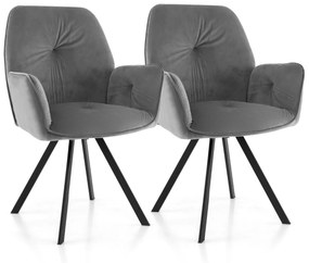Conjunto de 2 Cadeiras giratórias com pernas de metal e almofadas antiderrapantes 63 x 59 x 87 cm Cinzento