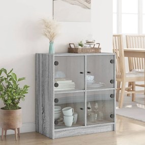 Armário de apoio c/ portas de vidro 68x37x75,5 cm cinza sonoma