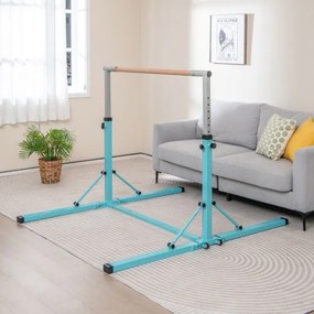 Barra de ginástica infantil dobrável com 13 alturas ajustáveis Estrutura triangular para ginásio em casa Carga 100 kg Azul Claro