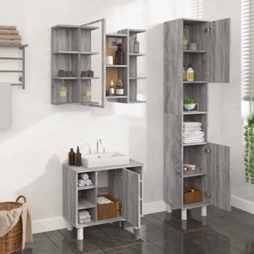 vidaXL 3 pcs conjunto móveis WC derivados de madeira cinzento sonoma