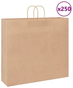 vidaXL Sacos de papel 250 unid com alças castanho 54x15x49 cm