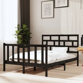 Estrutura de cama pequena casal 120x190 cm pinho maciço preto