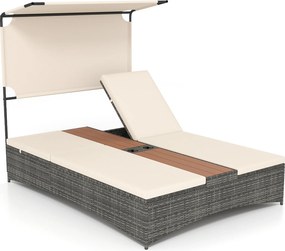Espreguiçadeira Dupla de Jardim, 203 x 147 x 164 cm, Encostos Ajustáveis em 6 Níveis, Bege