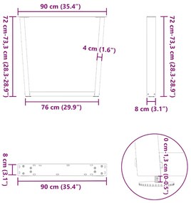 Mesa de jantar pernas 3 pcs forma de V 90x(72-73,3)cm aço preto