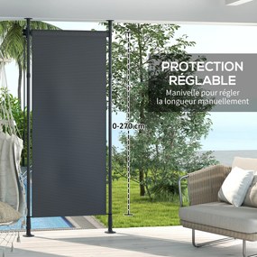 Toldo manual retrátil com suporte 120 L x 220-310 A cm, comprimento ajustável, manivela, instalação sem perfuração, metal de alumínio, poliéster cinze