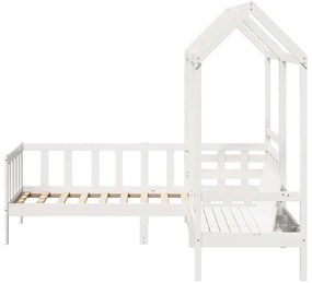 Conj. sofá-cama e banco c/ telhado 80x200cm pinho maciço branco