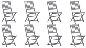 Cadeiras de exterior dobráveis 8pcs c/ almofadões acácia maciça