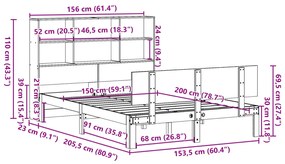 Cama com estante sem colchão 150x200 cm pinho maciço