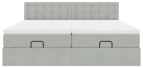 Estrutura cama otomana colchões 160x200cm veludo cinzento claro