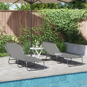 Espreguiçadeira Dobrável 2 pcs Cinza em tecido Oxford 600D