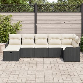 Conjunto de Sofá de Jardim vidaXL 7 Peças com Almofadas Preto Vime PE,
