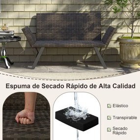 Banco de rattan de 2 lugares de secagem rápida com apoios de braços ajustáveis com estrutura metálica Cor Rattan misto