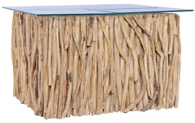 vidaXL Mesa de centro c/ tampo de vidro 66x66x40cm madeira teca maciça