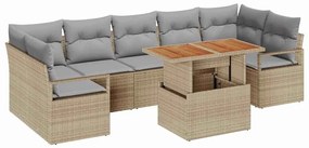Conjunto de Sofá para Jardim 8 pcs Bege e Cinza Grande Vime