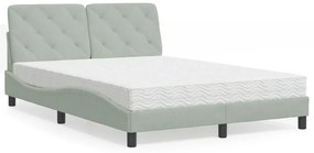 Cama com colchão 140x190 cm veludo cinzento-claro