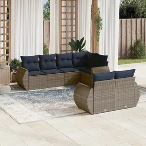 vidaXL 7 pcs conjunto sofás p/ jardim c/ almofadões vime PE cinzento