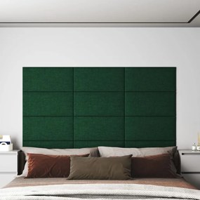 vidaXL Painel de parede 12 pcs 60x30 cmtecido 2,16 m² cor verde escuro