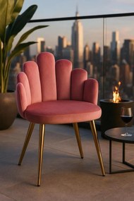 Cadeira Hand Gold Veludo - Rosa