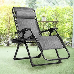 Cadeira jardim de gravidade zero Reclinável dobrável com suporte para copos Apoio de cabeça destacável para piscina jardim Carga 227 kg Cinzento