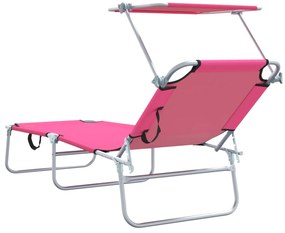 Espreguiçadeiras Dobráveis 2 pcs com Toldo Rosa Tecido Oxford 600D
