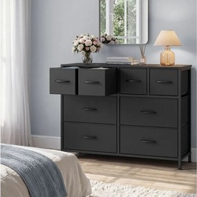Cómoda com 8 gavetas em tecido e estrutura metálica 98,7 x 30 x 74,7 cm na cor Preto