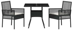 Conjunto de Jantar para Jardim 3 Peças Rattan Preto